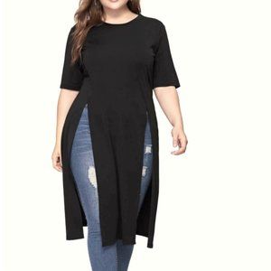 Plus Black Split Longline Tee Size 16